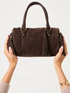 Fat Face FatFace Chocolate Brown Suede Bowling Bag Outlet