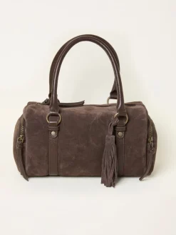 Fat Face FatFace Chocolate Brown Suede Bowling Bag Outlet