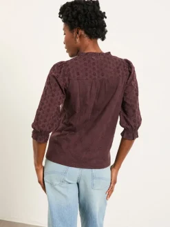 Fat Face FatFace Claire Broderie Top Chocolate Brown Discount