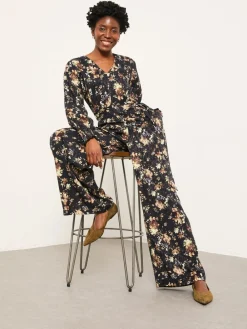 Fat Face FatFace Fionn Black Floral Petite Jumpsuit Discount
