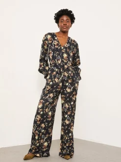 Fat Face FatFace Fionn Black Floral Petite Jumpsuit Discount