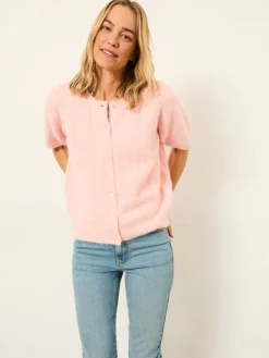 Fat Face FatFace Georgina Knitted Fluffy Cardigan Pink