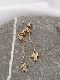 Fat Face FatFace Gold Tone Leaf Chain Earrings Best