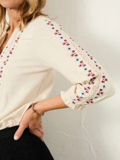 Fat Face FatFace Harper Cream Embroidered Top Discount