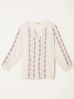 Fat Face FatFace Harper Cream Embroidered Top Discount