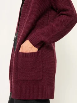 Fat Face FatFace Harriet Longline Knitted Cardigan Burgundy Red Hot