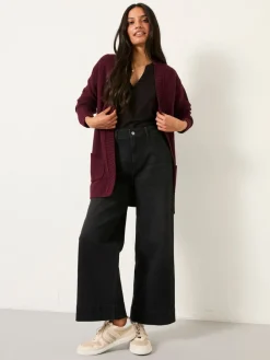 Fat Face FatFace Harriet Longline Knitted Cardigan Burgundy Red Hot