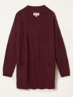 Fat Face FatFace Harriet Longline Knitted Cardigan Burgundy Red Hot