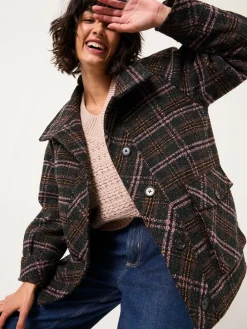 Fat Face FatFace Heather Navy Check Coat Outlet