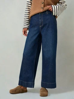 Fat Face FatFace Hove Wide Leg Crop Jeans Denim Dark Blue Clearance