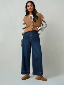 Fat Face FatFace Hove Wide Leg Crop Jeans Denim Dark Blue Clearance