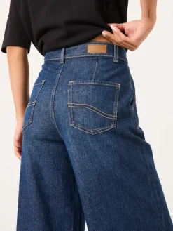 Fat Face FatFace Hove Wide Leg Crop Jeans Denim Dark Blue Clearance