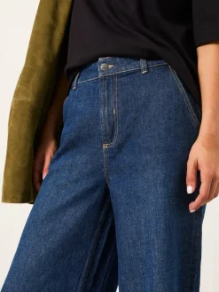 Fat Face FatFace Hove Wide Leg Crop Jeans Denim Dark Blue Clearance