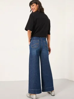 Fat Face FatFace Hove Wide Leg Crop Jeans Denim Dark Blue Clearance
