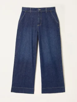 Fat Face FatFace Hove Wide Leg Crop Jeans Denim Dark Blue Clearance