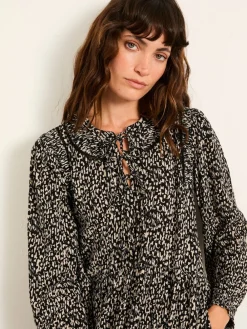 Fat Face FatFace Inez Black Mono Texture Dress New