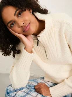 Fat Face FatFace Ivory Knitted Lounge Half Neck Jumper Online