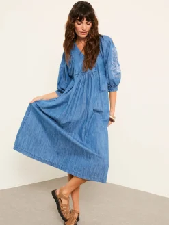 Fat Face FatFace Jess Indigo Blue Denim Midi Dress Best