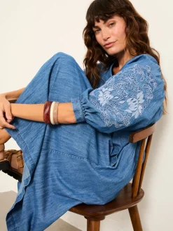 Fat Face FatFace Jess Indigo Blue Denim Midi Dress Best