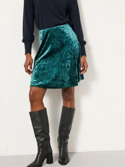 Fat Face FatFace Jess Skirt Teal Blue Velvet New
