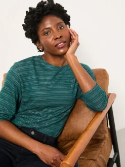 Fat Face FatFace Jodie Long Sleeve Sparkle Top Teal Blue Outlet