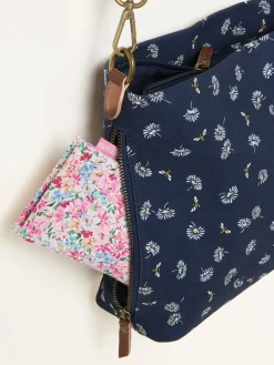 Fat Face FatFace Kingston Navy Blue Canvas Floral Bee Crossbody Bag Discount