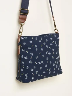 Fat Face FatFace Kingston Navy Blue Canvas Floral Bee Crossbody Bag Discount