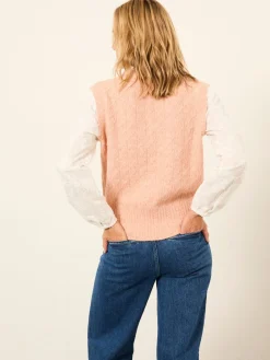 Fat Face FatFace Leoni Knitted and Woven 2in1 Top Pink