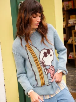 Fat Face FatFace Light Blue Snoopy Knitted Jumper Discount