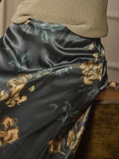 Fat Face FatFace Lily Dark Navy Printed Satin Bias Skirt Outlet