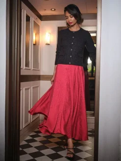 Fat Face FatFace Malia Red Jacquard Midi Skirt Outlet