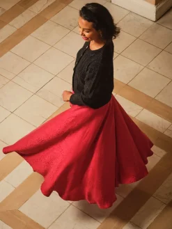 Fat Face FatFace Malia Red Jacquard Midi Skirt Outlet