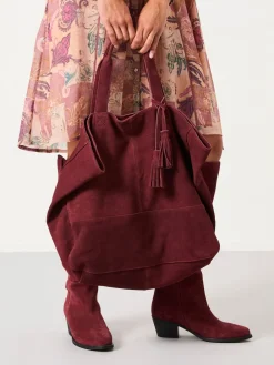 Fat Face FatFace Margot Burgundy Red Suede Tote Bag Hot