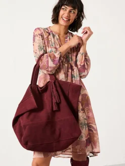 Fat Face FatFace Margot Burgundy Red Suede Tote Bag Hot