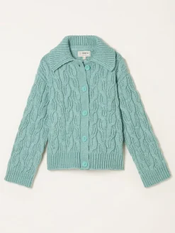 Fat Face FatFace Mari Collared Knitted Cardigan Duck Egg Blue Best