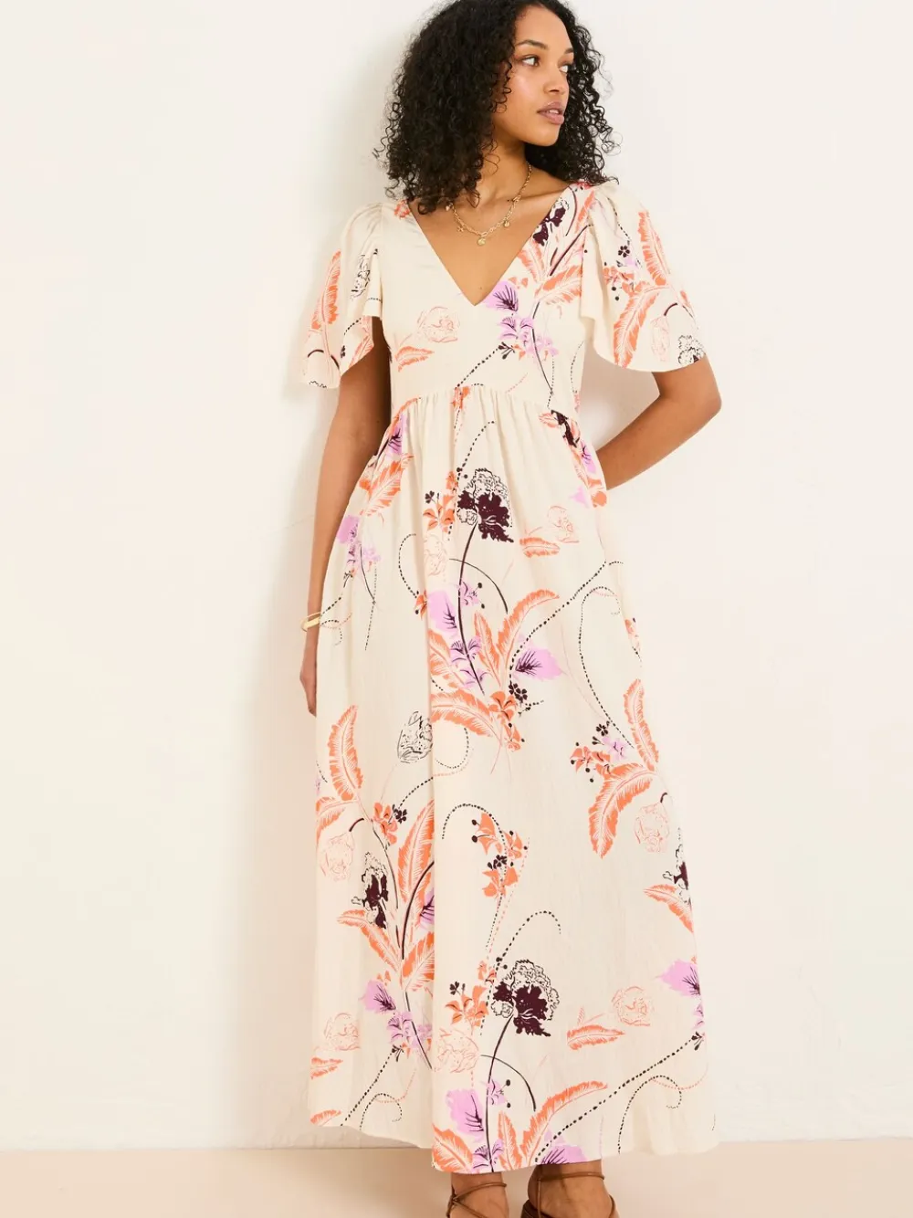 Fat Face FatFace Marlowe Gathered Sleeve Printed Maxi Dress Ivory