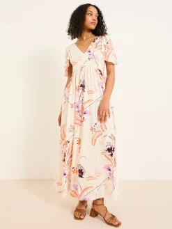 Fat Face FatFace Marlowe Gathered Sleeve Printed Maxi Dress Ivory