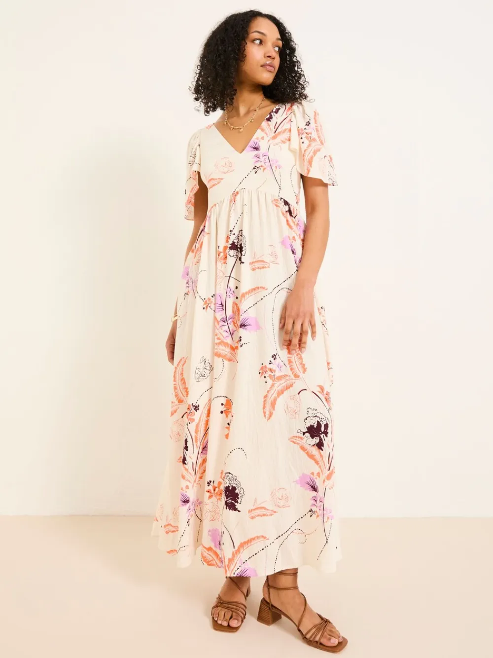 Fat Face FatFace Marlowe Gathered Sleeve Printed Maxi Dress Ivory