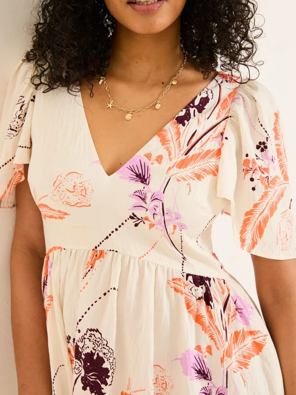 Fat Face FatFace Marlowe Gathered Sleeve Printed Maxi Dress Ivory