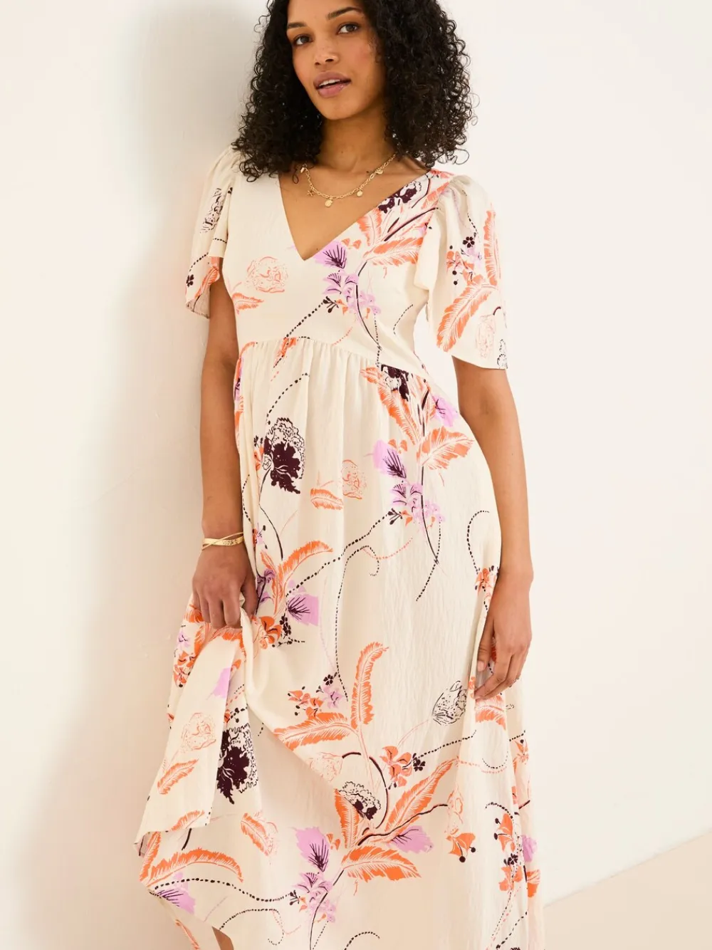 Fat Face FatFace Marlowe Gathered Sleeve Printed Maxi Dress Ivory