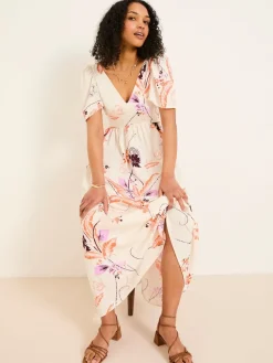 Fat Face FatFace Marlowe Gathered Sleeve Printed Maxi Dress Ivory