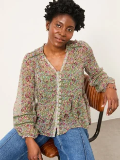 Fat Face FatFace Mel Green Ditsy Garden Blouse Best