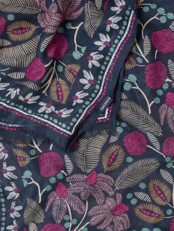 Fat Face FatFace Navy Blue Leaf Floral Printed Lightweight Scarf Online