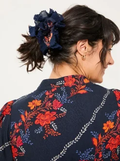 Fat Face FatFace Navy Folk Floral Printed Scrunchie Clearance
