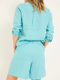 Fat Face FatFace Nell Linen Shorts Turquoise Blue Sale