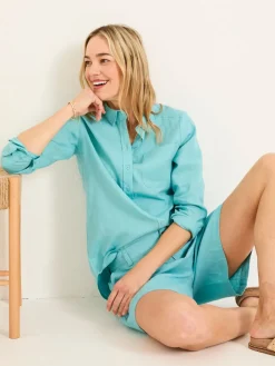 Fat Face FatFace Nell Linen Shorts Turquoise Blue Sale