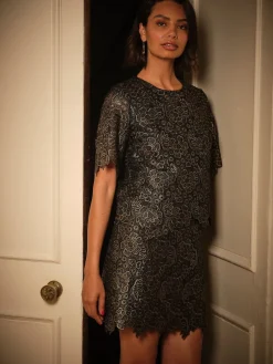 Fat Face FatFace Paloma Gold Lace Skirt New