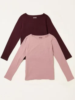 Fat Face FatFace 2 Pack Long Sleeve Round Neck T Shirt Purple/Pink Outlet