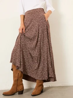 Fat Face FatFace Sadie Midi Skirt Brown Ditsy New