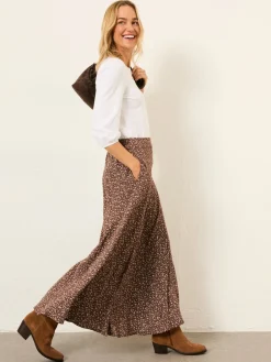 Fat Face FatFace Sadie Midi Skirt Brown Ditsy New